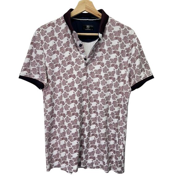 Markova Slim Fit Purple and White Paisley Short Sleeve Polo Mens XL Modern - Picture 1 of 13